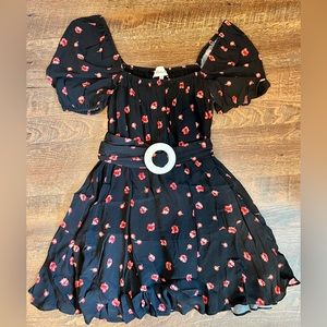 CLEOBELLA black ruffle floral dress w/removable belt / SZ S